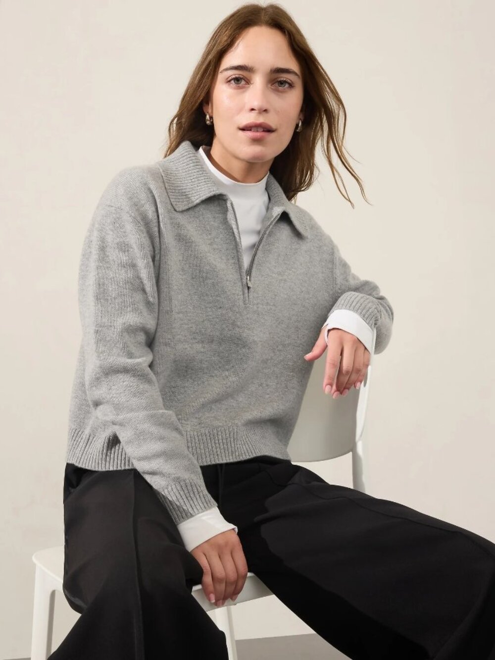 Athleta Alpine 1/4 Zip Sweater Wool Cashmere Gray XS